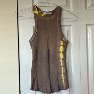 🆕 John Elliott | Waffle Knit Cotton Racerback Tee XS Tie Dye Yellow Brown Gray